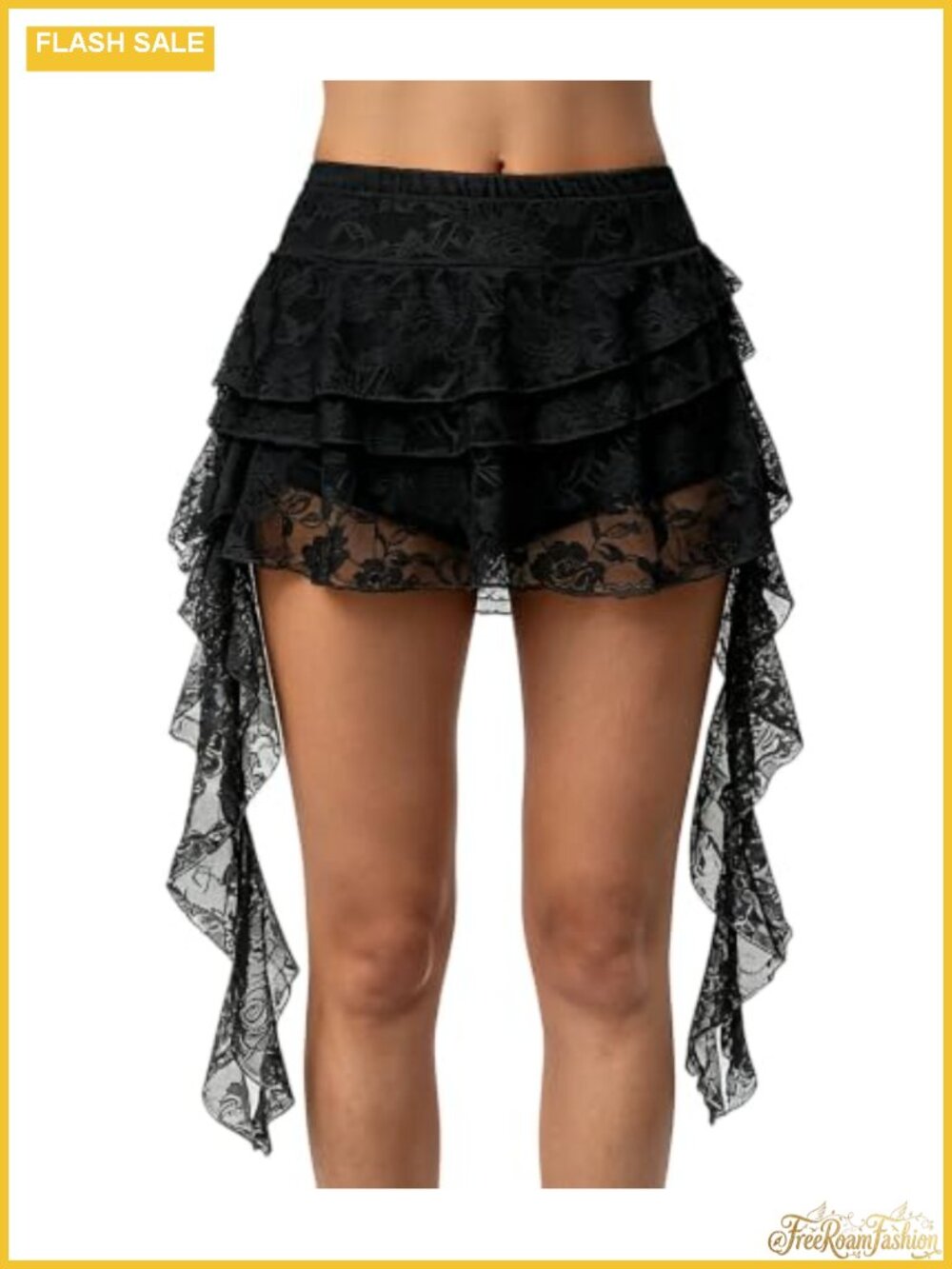 SOMOYA Women Y2K Mini Skirt Ruffle Lace Mesh Skort Asymmetrical